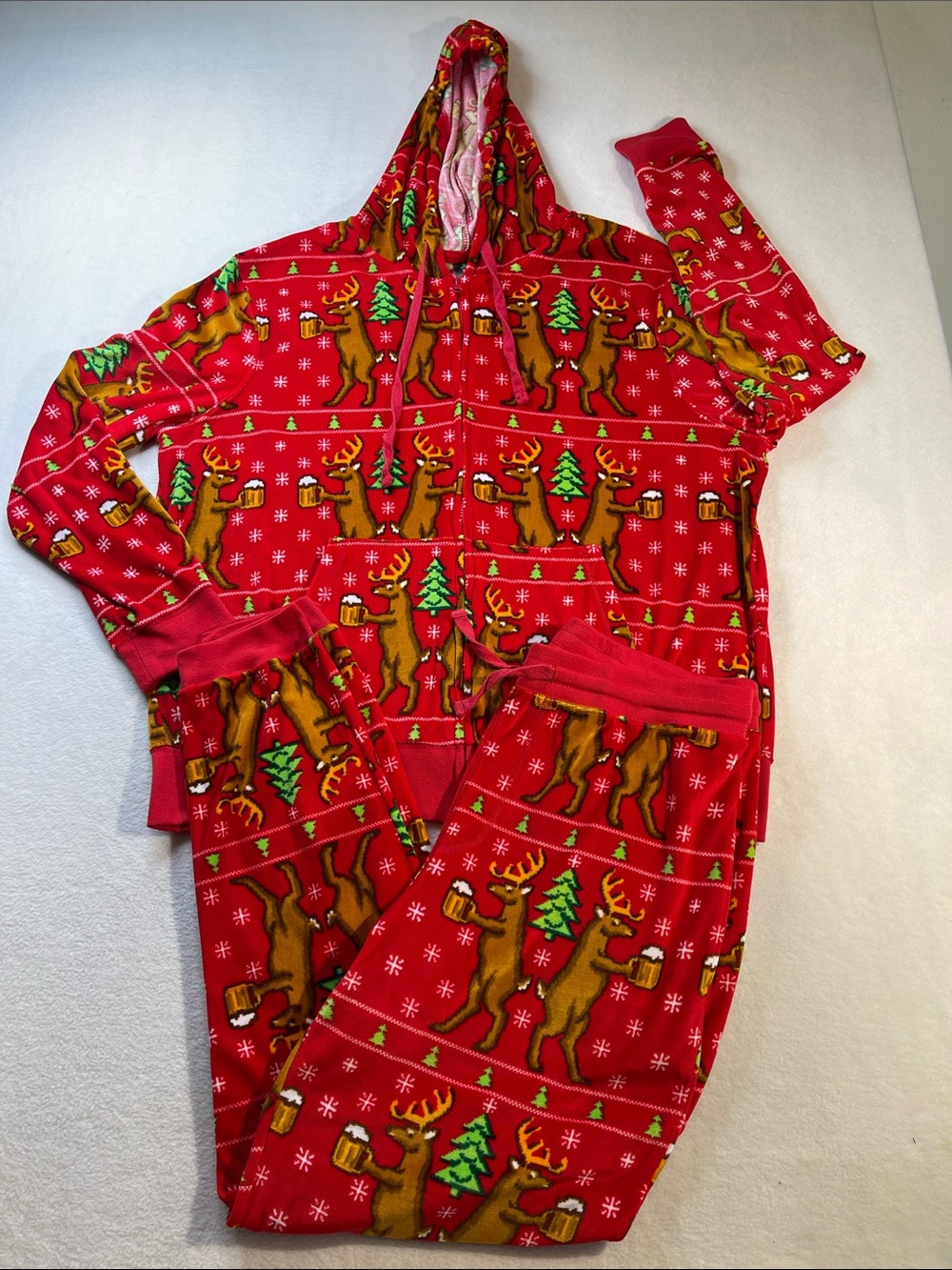 Unisex  Red Reindeer Holiday Hoodie & Jogger Pajama Set WOMENS XL